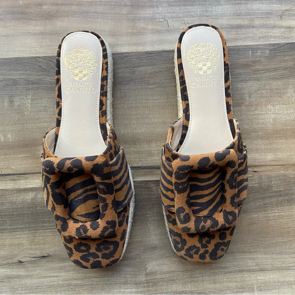 Vince Camuto Jinannie animal print suede animal print espadrille mules